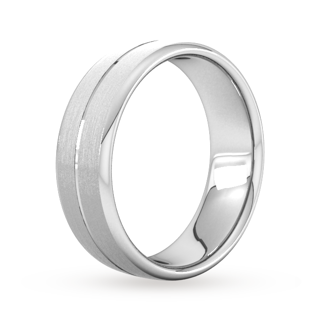 Goldsmiths 7mm Slight Court Heavy Centre Groove With Chamfered Edge Wedding Ring In 18 Carat White Gold - Ring Size Q