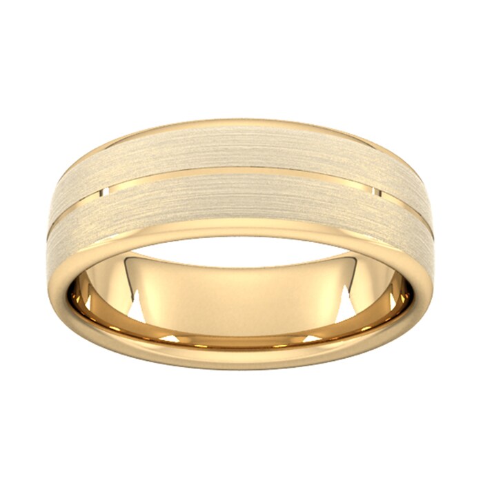 Goldsmiths 7mm Slight Court Standard Centre Groove With Chamfered Edge Wedding Ring In 18 Carat Yellow Gold