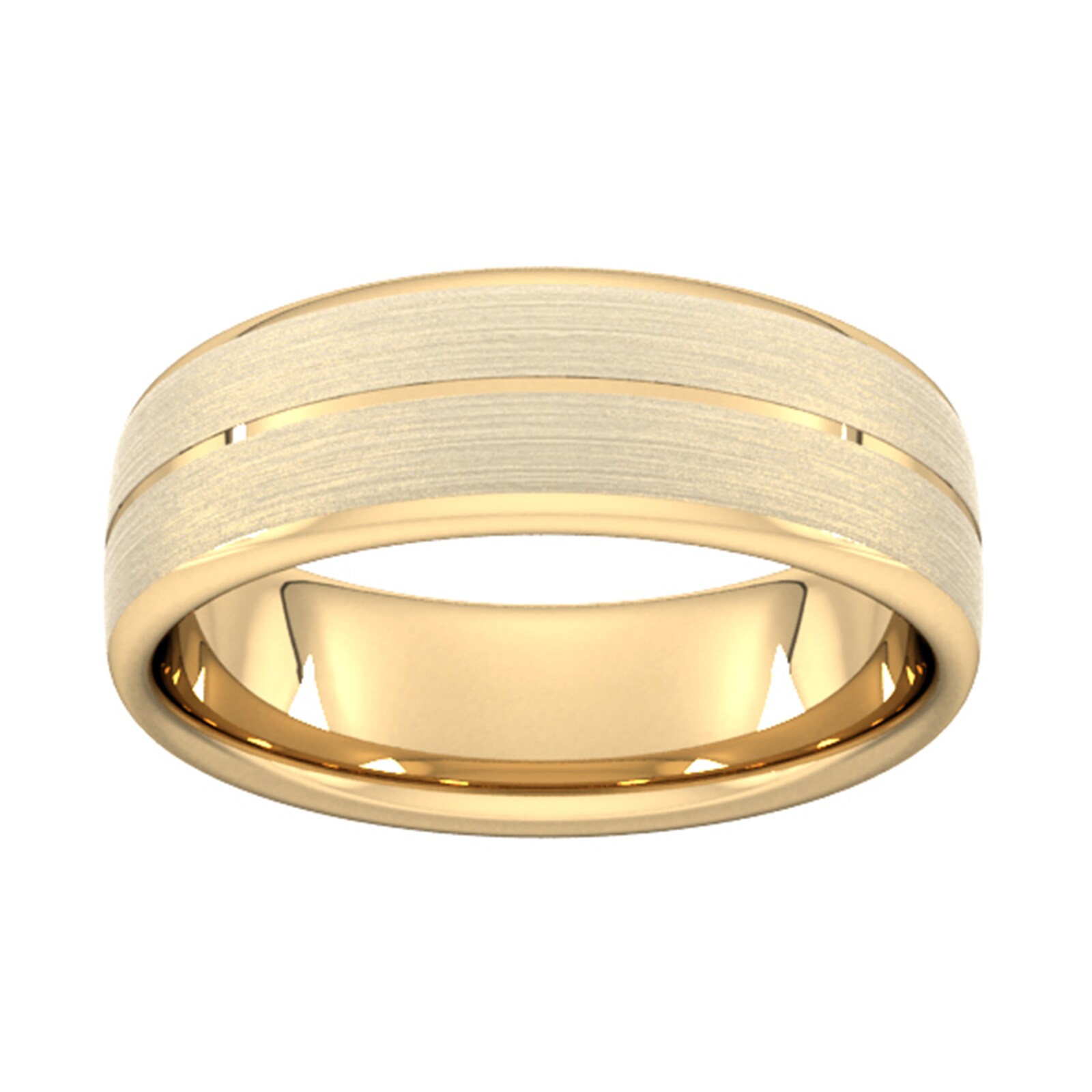 Goldsmiths 7mm Slight Court Standard Centre Groove With Chamfered Edge Wedding Ring In 18 Carat Yellow Gold