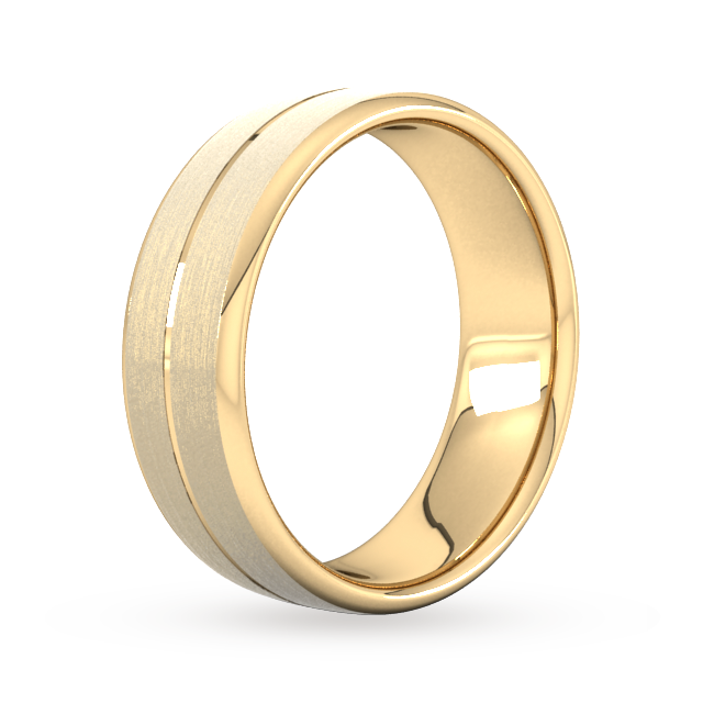 Goldsmiths 7mm Slight Court Standard Centre Groove With Chamfered Edge Wedding Ring In 18 Carat Yellow Gold