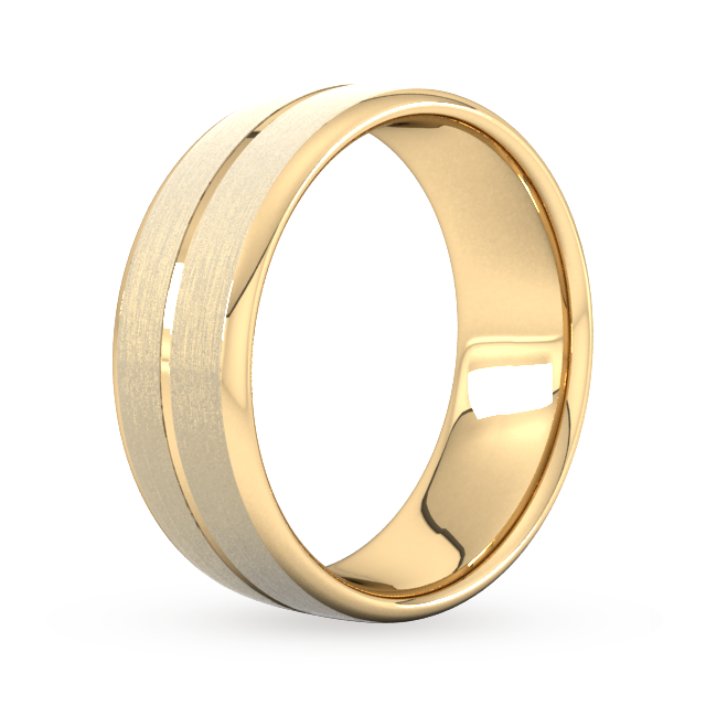 Goldsmiths 8mm Slight Court Standard Centre Groove With Chamfered Edge Wedding Ring In 18 Carat Yellow Gold - Ring Size R