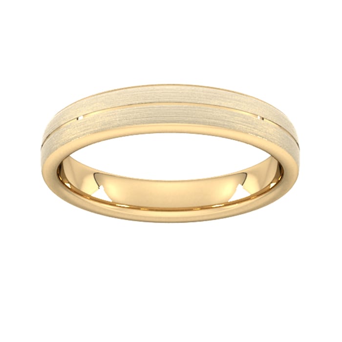 Goldsmiths 4mm Slight Court Heavy Centre Groove With Chamfered Edge Wedding Ring In 18 Carat Yellow Gold