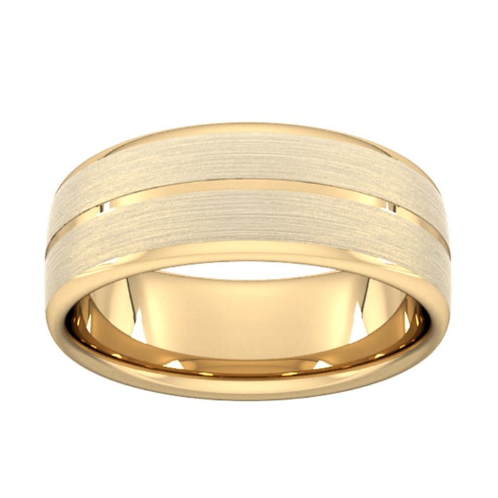 Goldsmiths 8mm Slight Court Heavy Centre Groove With Chamfered Edge Wedding Ring In 18 Carat Yellow Gold