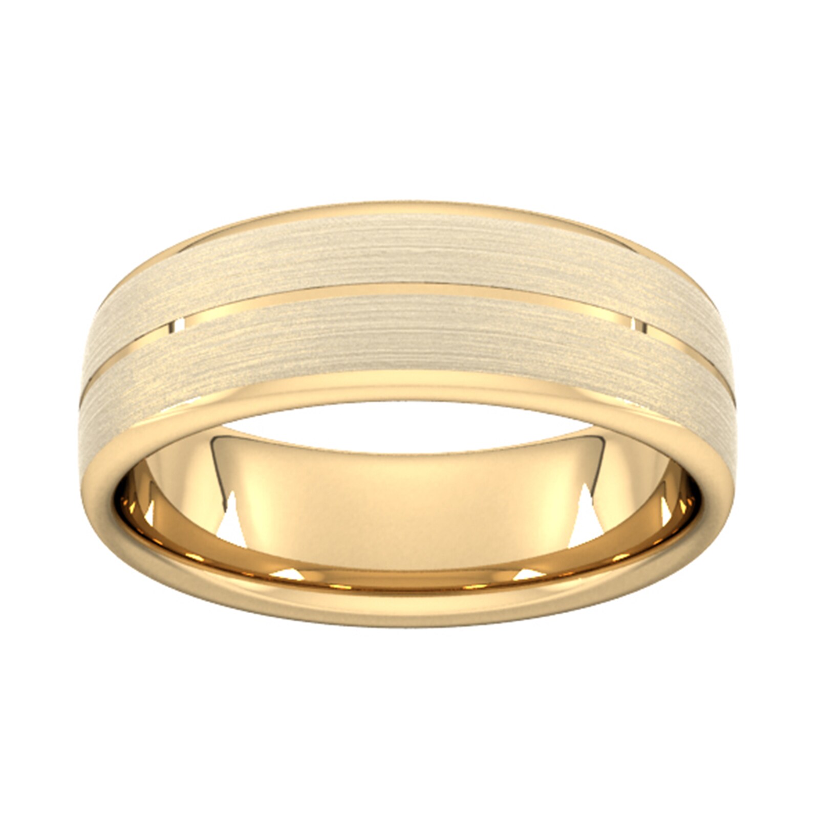 7mm Slight Court Extra Heavy Centre Groove With Chamfered Edge Wedding Ring In 18 Carat Yellow Gold - Ring Size H