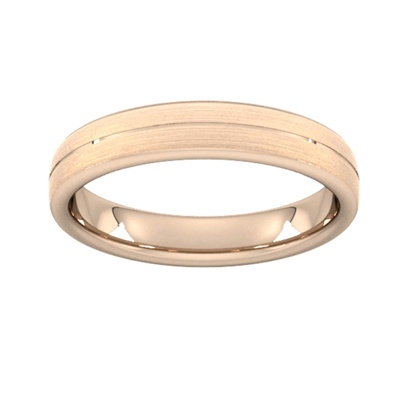 4mm Slight Court Standard Centre Groove With Chamfered Edge Wedding Ring In 18 Carat Rose Gold - Ring Size P