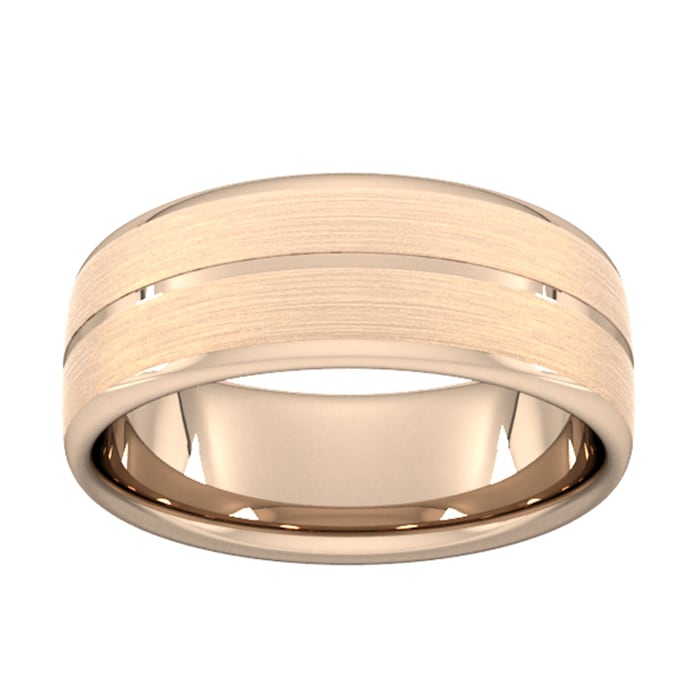 Goldsmiths 8mm Slight Court Standard Centre Groove With Chamfered Edge Wedding Ring In 18 Carat Rose Gold - Ring Size T