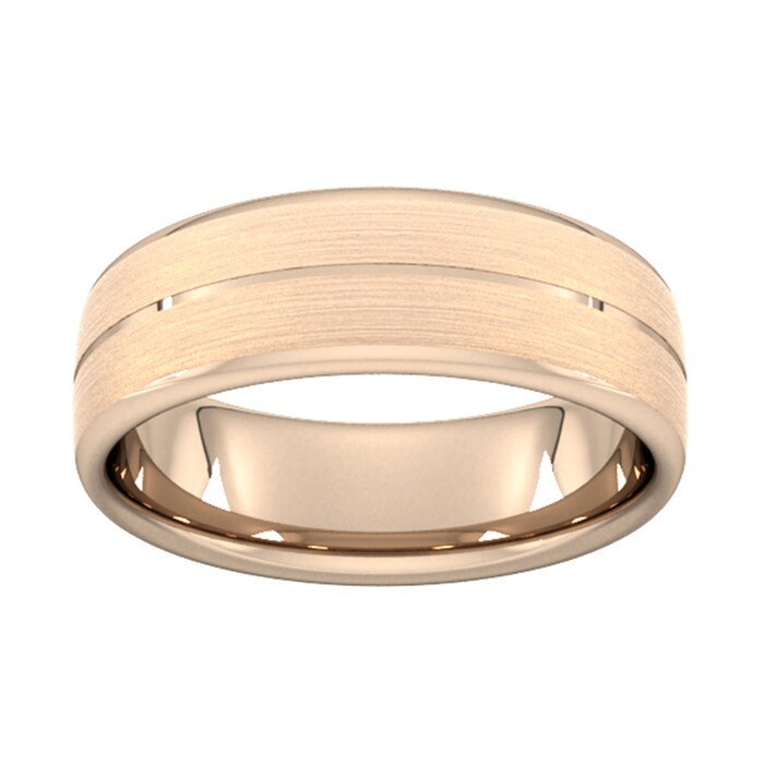 Goldsmiths 7mm Slight Court Heavy Centre Groove With Chamfered Edge Wedding Ring In 18 Carat Rose Gold