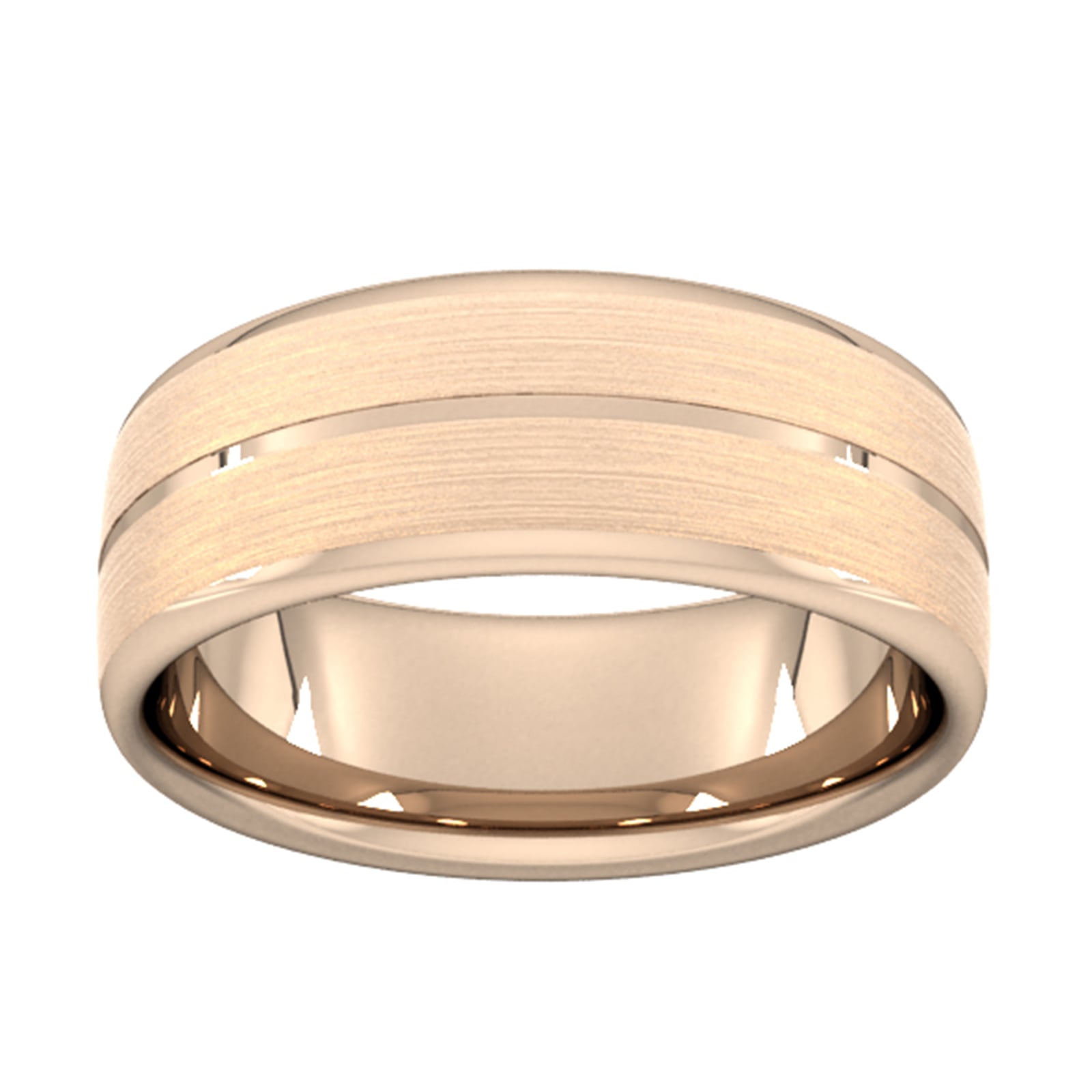 8mm Flat Court Heavy Centre Groove With Chamfered Edge Wedding Ring In 9 Carat Rose Gold - Ring Size I