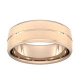 Goldsmiths 8mm Flat Court Heavy Centre Groove With Chamfered Edge Wedding Ring In 9 Carat Rose Gold