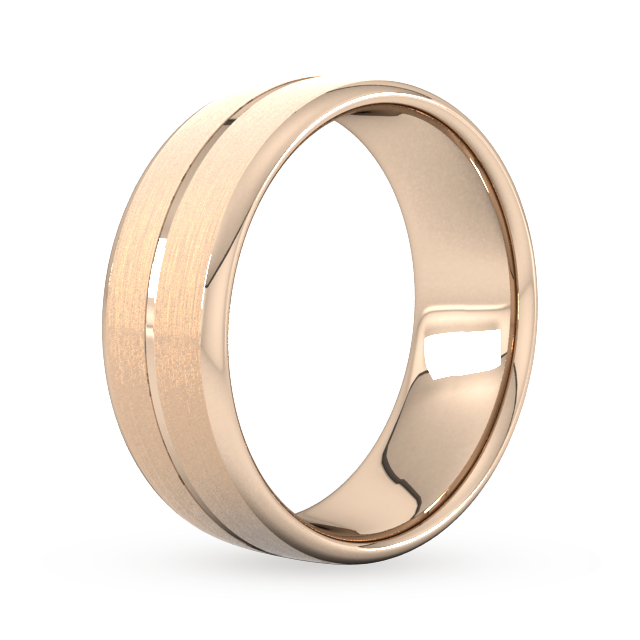 Goldsmiths 8mm Flat Court Heavy Centre Groove With Chamfered Edge Wedding Ring In 9 Carat Rose Gold