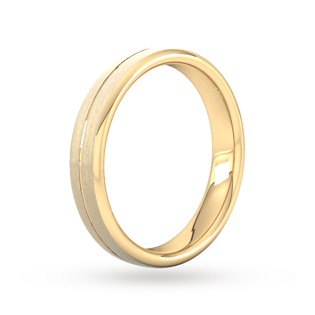 Goldsmiths 4mm Flat Court Heavy Centre Groove With Chamfered Edge Wedding Ring In 18 Carat Yellow Gold