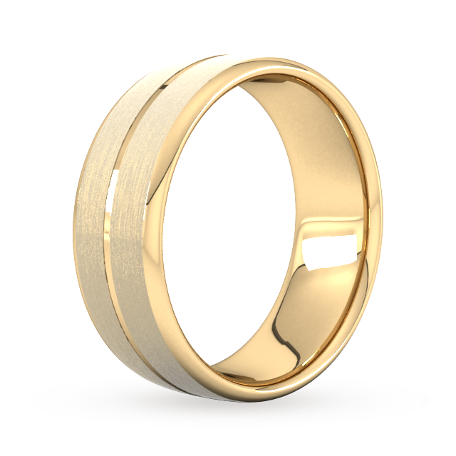 Goldsmiths 8mm Flat Court Heavy Centre Groove With Chamfered Edge Wedding Ring In 18 Carat Yellow Gold