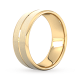 Goldsmiths 8mm Flat Court Heavy Centre Groove With Chamfered Edge Wedding Ring In 18 Carat Yellow Gold