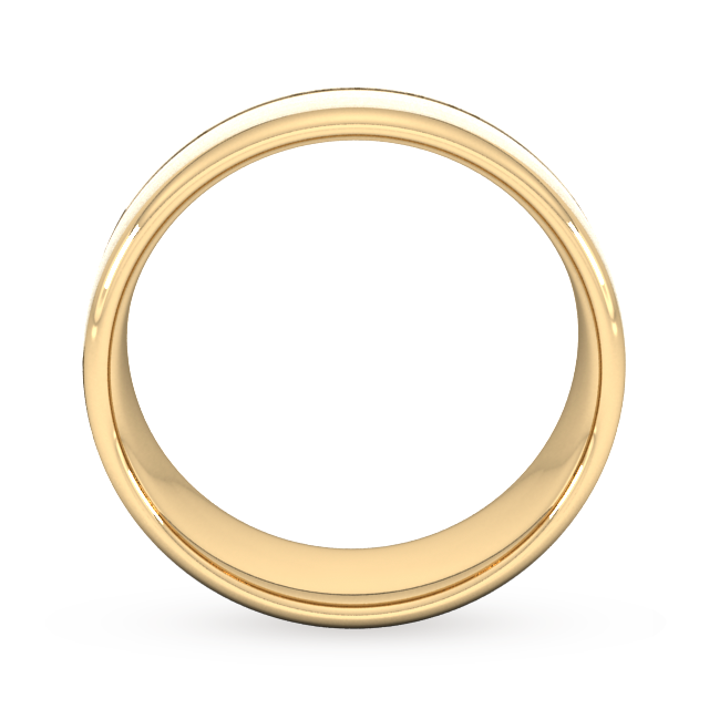 Goldsmiths 8mm Flat Court Heavy Centre Groove With Chamfered Edge Wedding Ring In 18 Carat Yellow Gold