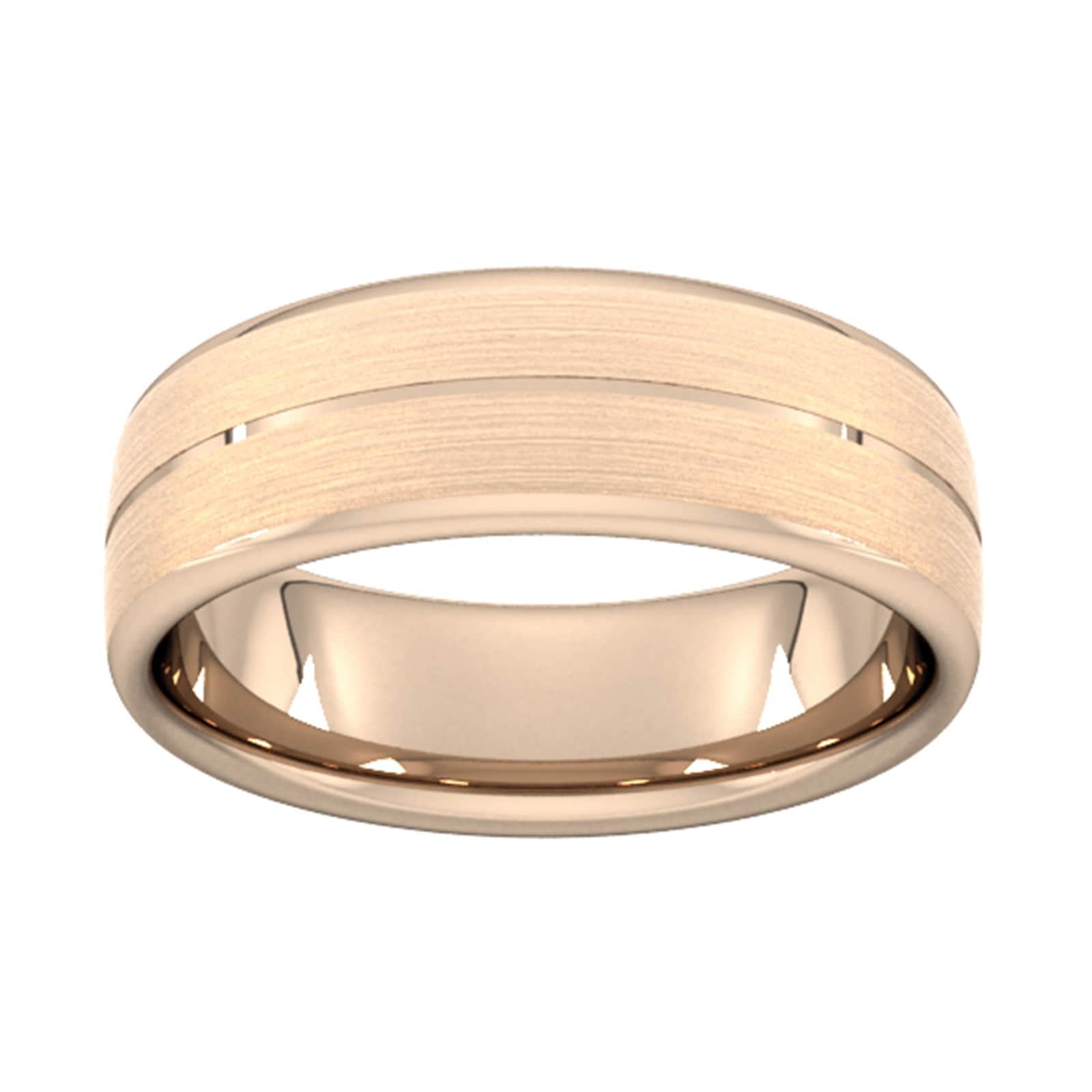 7mm Flat Court Heavy Centre Groove With Chamfered Edge Wedding Ring In 18 Carat Rose Gold - Ring Size S
