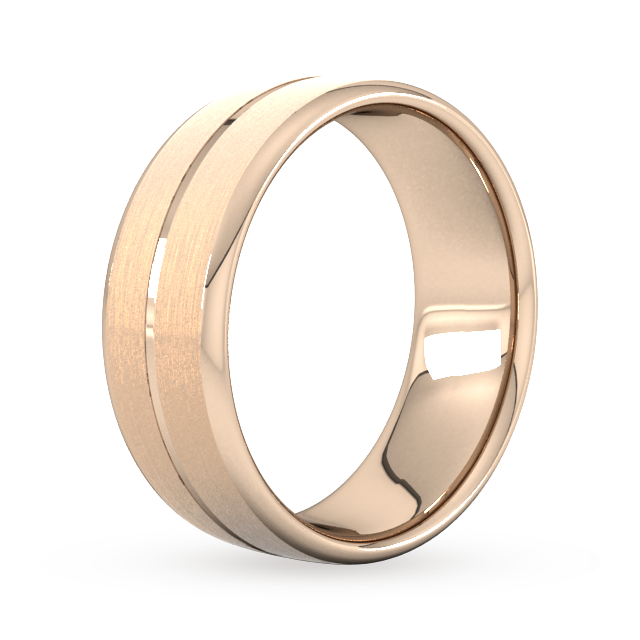Goldsmiths 8mm Flat Court Heavy Centre Groove With Chamfered Edge Wedding Ring In 18 Carat Rose Gold