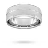 Goldsmiths 8mm Flat Court Heavy Centre Groove With Chamfered Edge Wedding Ring In Platinum