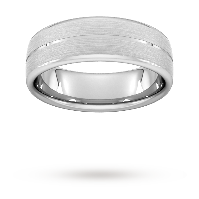 Goldsmiths 7mm Traditional Court Heavy Centre Groove With Chamfered Edge Wedding Ring In 9 Carat White Gold