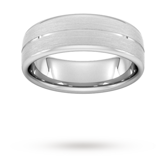 Goldsmiths 7mm Traditional Court Heavy Centre Groove With Chamfered Edge Wedding Ring In 9 Carat White Gold