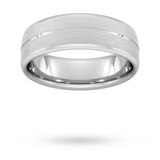 Goldsmiths 7mm Traditional Court Heavy Centre Groove With Chamfered Edge Wedding Ring In 9 Carat White Gold