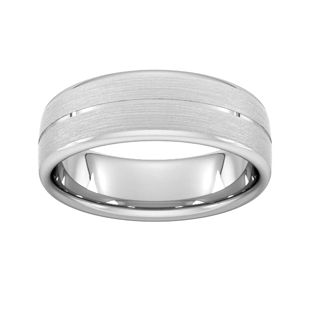 Goldsmiths 7mm Traditional Court Standard Centre Groove With Chamfered Edge Wedding Ring In 18 Carat White Gold