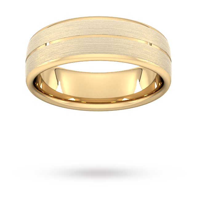 7mm Traditional Court Heavy Centre Groove With Chamfered Edge Wedding Ring In 18 Carat Yellow Gold - Ring Size U