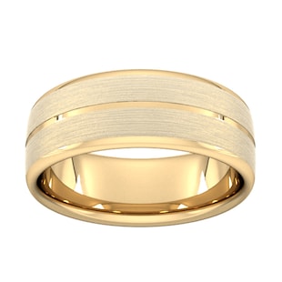 Goldsmiths 8mm Traditional Court Heavy Centre Groove With Chamfered Edge Wedding Ring In 18 Carat Yellow Gold