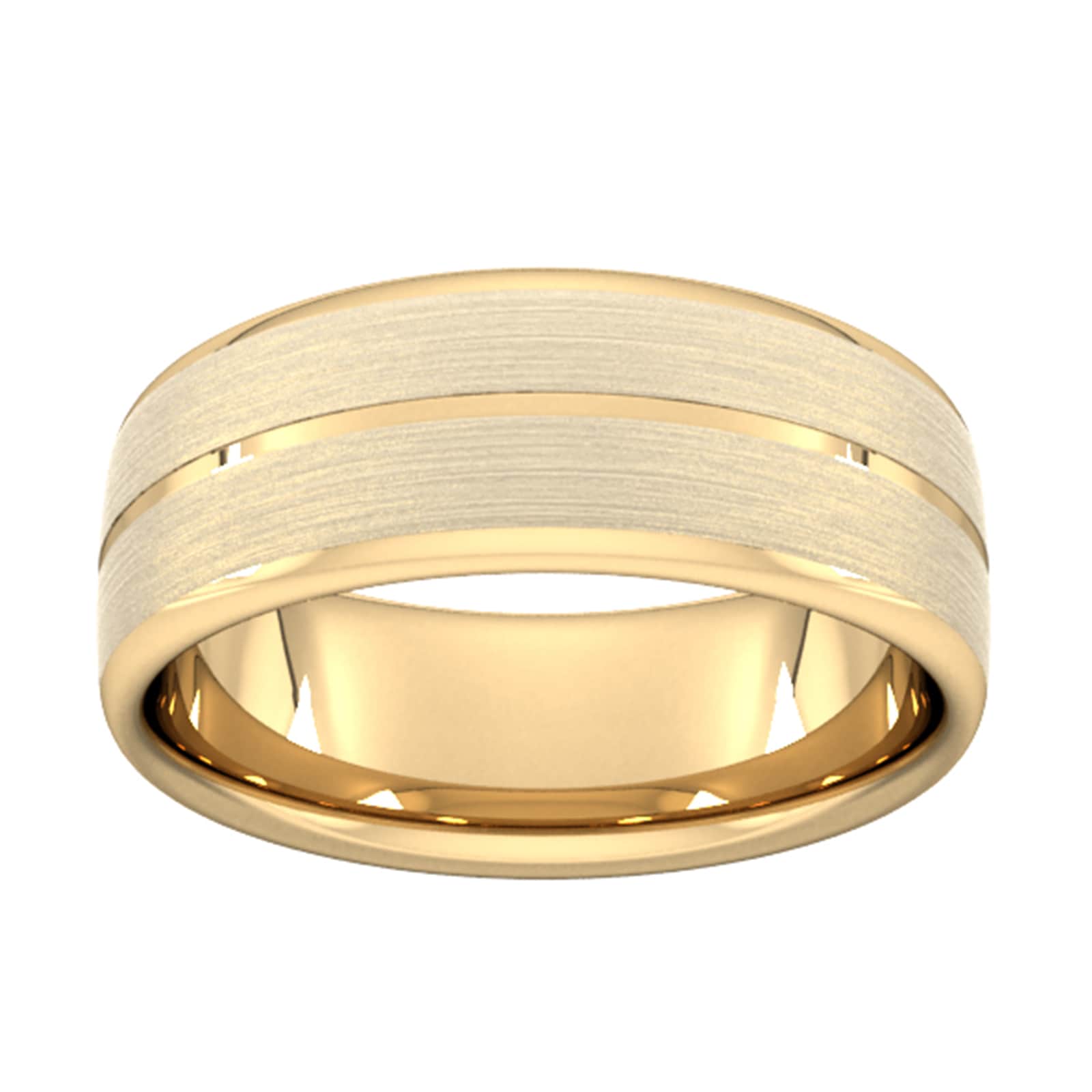 Goldsmiths 8mm Traditional Court Heavy Centre Groove With Chamfered Edge Wedding Ring In 18 Carat Yellow Gold