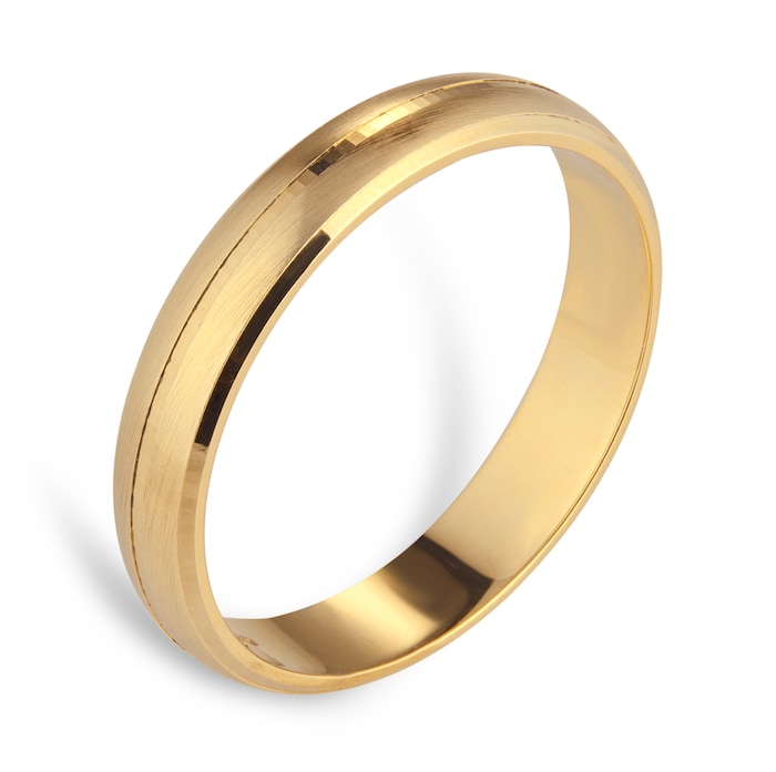 Goldsmiths 4mm D Shape Standard Centre Groove With Chamfered Edge Wedding Ring In 9 Carat Yellow Gold