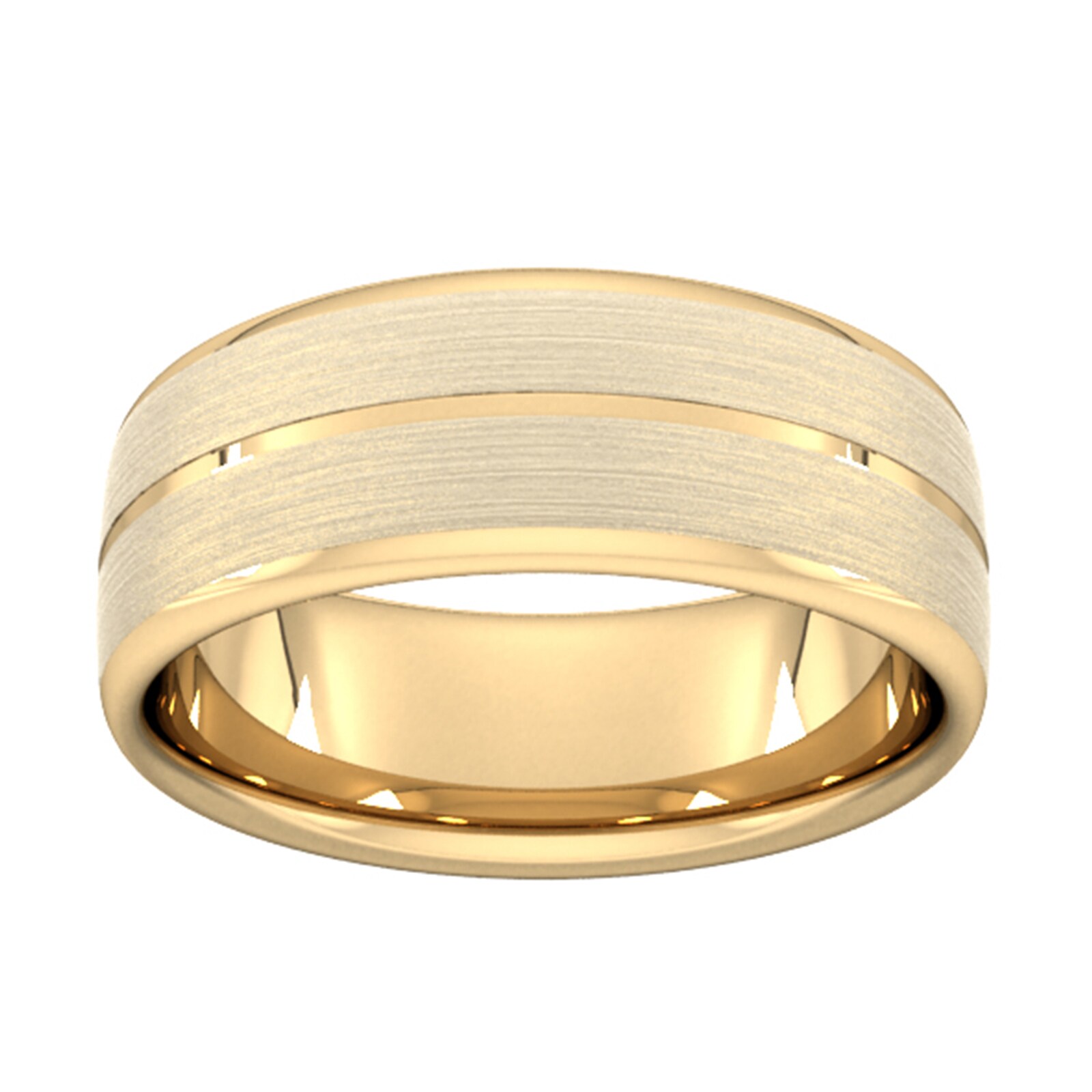 8mm D Shape Standard Centre Groove With Chamfered Edge Wedding Ring In 9 Carat Yellow Gold - Ring Size R