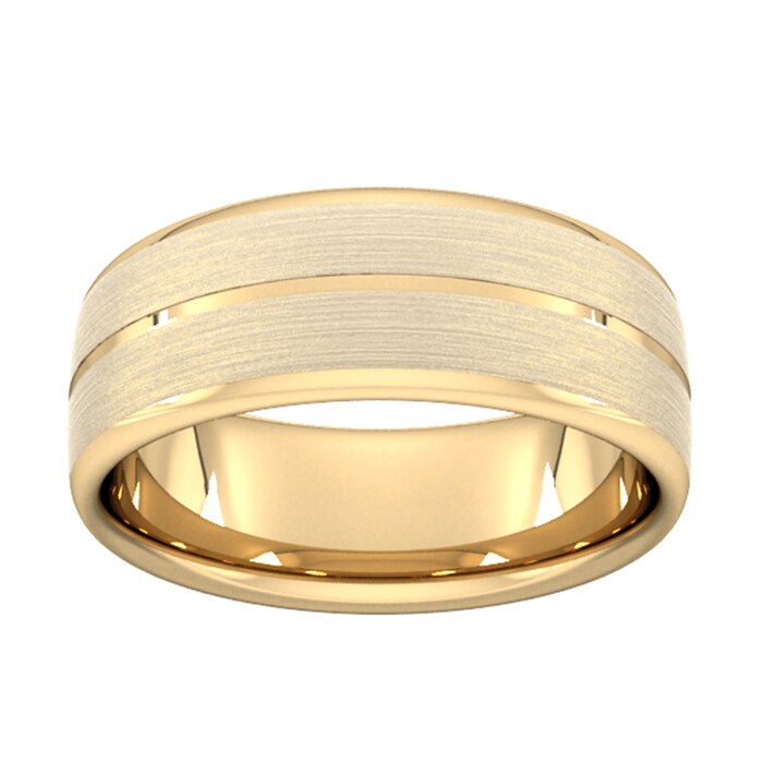 Goldsmiths 8mm D Shape Standard Centre Groove With Chamfered Edge Wedding Ring In 9 Carat Yellow Gold - Ring Size R