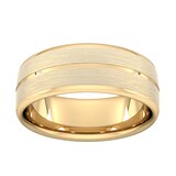 Goldsmiths 8mm D Shape Standard Centre Groove With Chamfered Edge Wedding Ring In 9 Carat Yellow Gold - Ring Size R