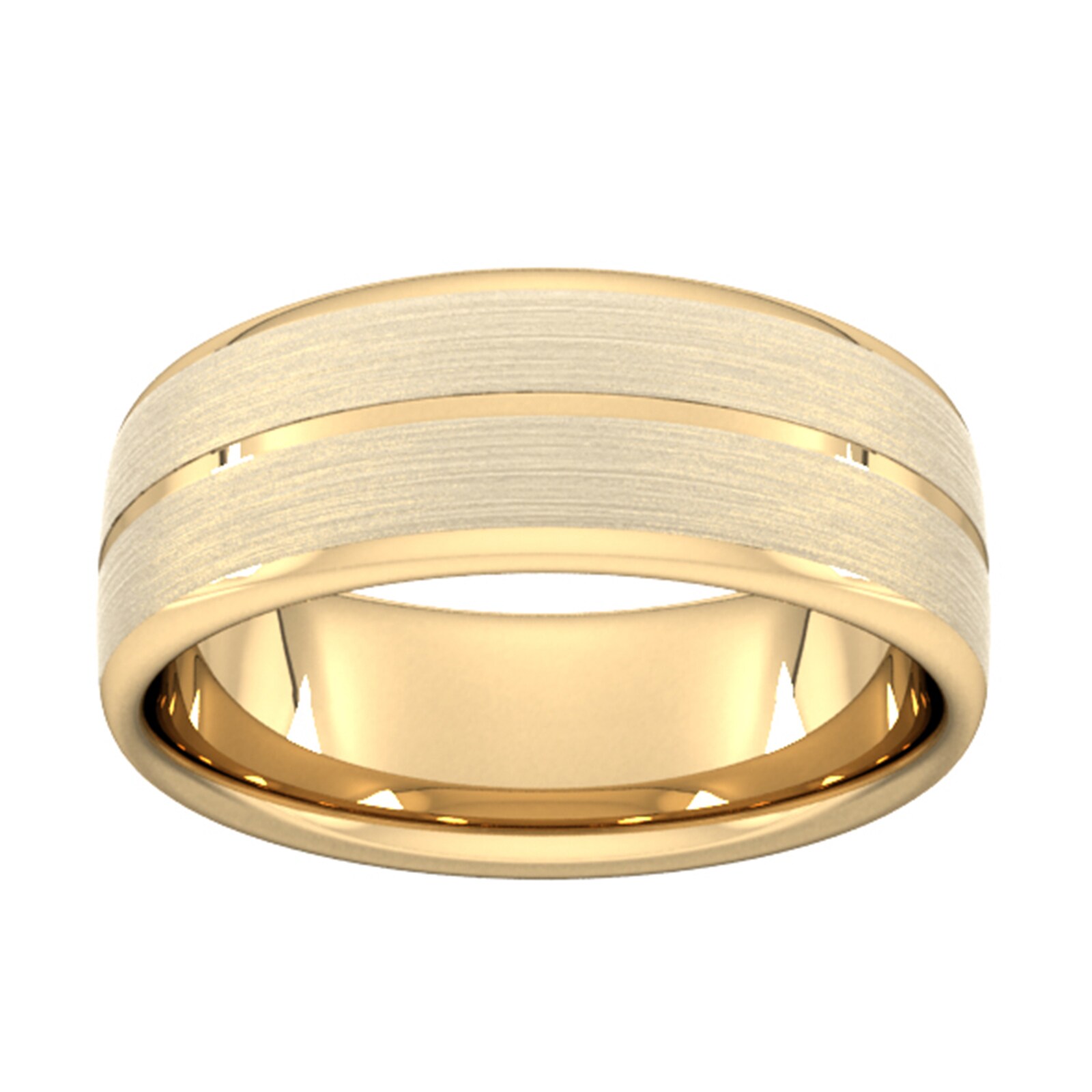 Goldsmiths 8mm D Shape Standard Centre Groove With Chamfered Edge Wedding Ring In 9 Carat Yellow Gold