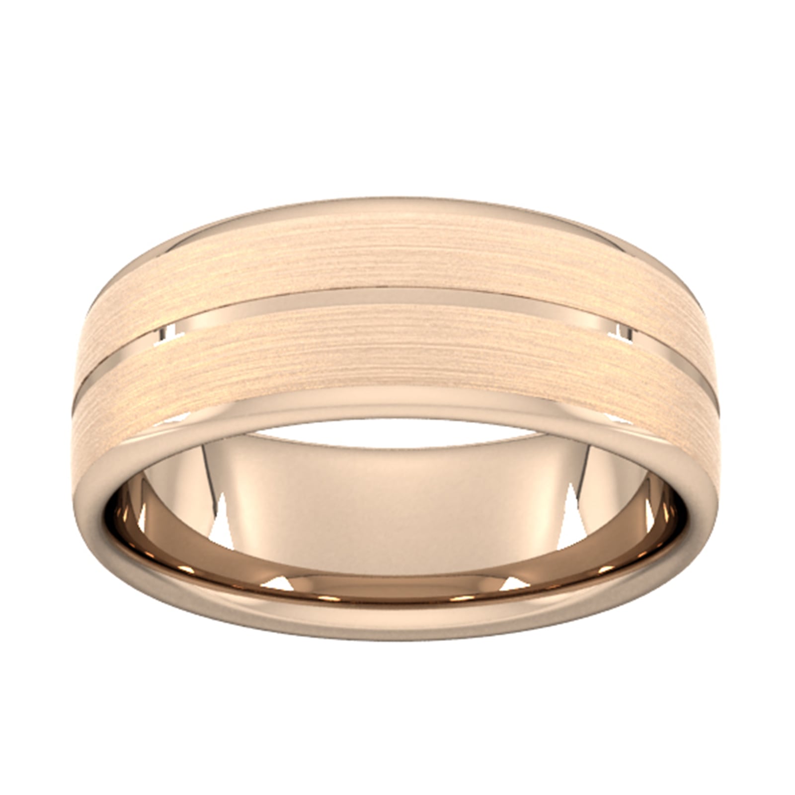 8mm D Shape Heavy Centre Groove With Chamfered Edge Wedding Ring In 9 Carat Rose Gold - Ring Size V