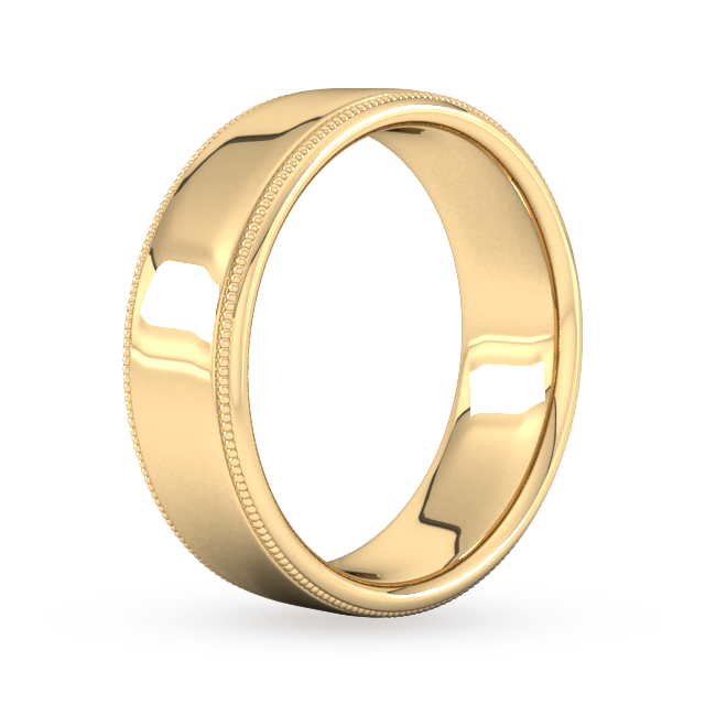 Goldsmiths 7mm Slight Court Standard Milgrain Edge Wedding Ring In 9 Carat Yellow Gold - Ring Size T