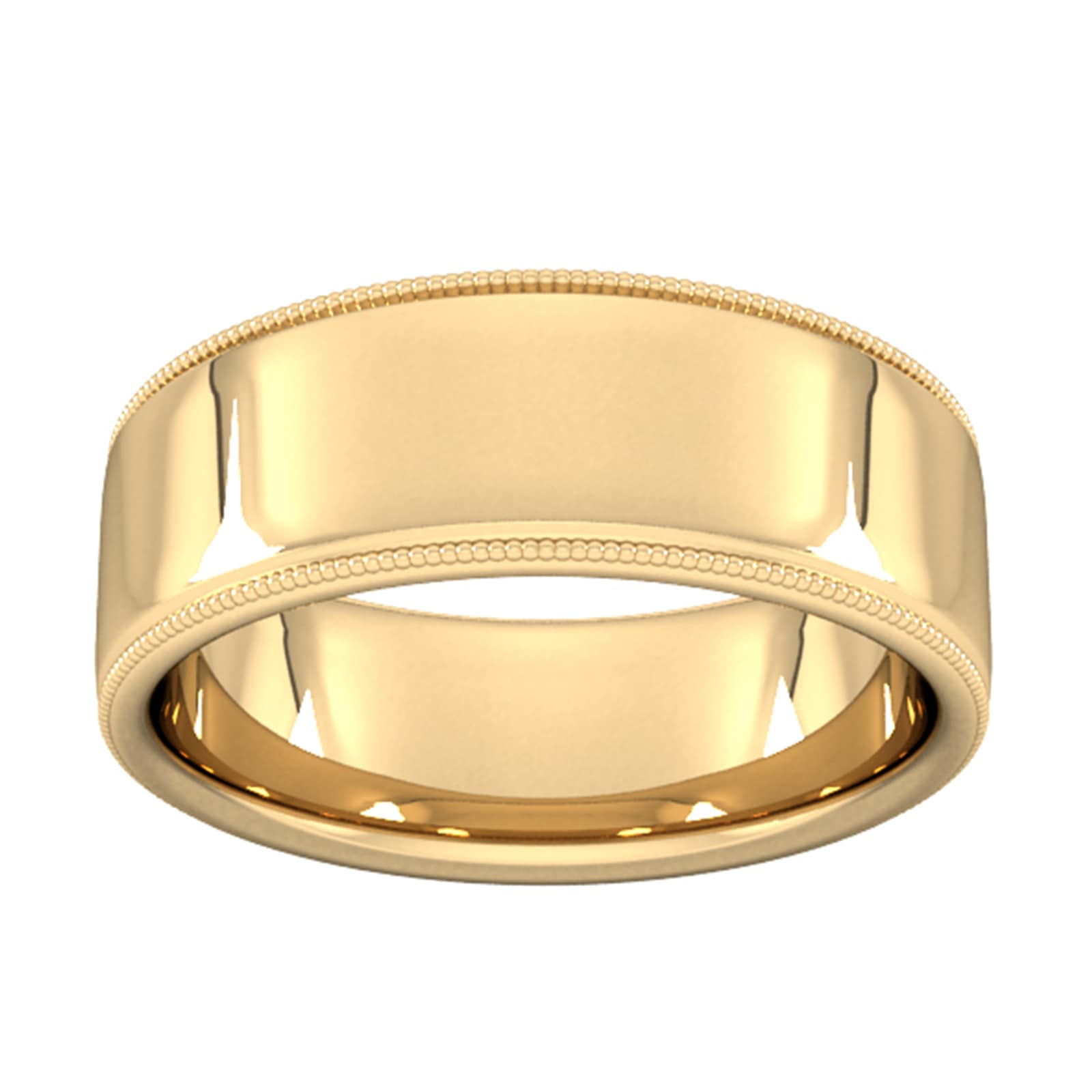 8mm Slight Court Standard Milgrain Edge Wedding Ring In 9 Carat Yellow Gold - Ring Size L