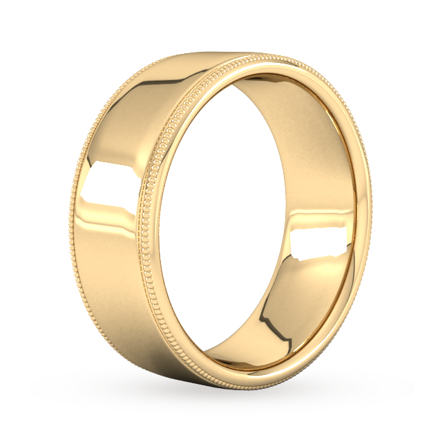 Goldsmiths 8mm Slight Court Standard Milgrain Edge Wedding Ring In 9 Carat Yellow Gold - Ring Size R.5