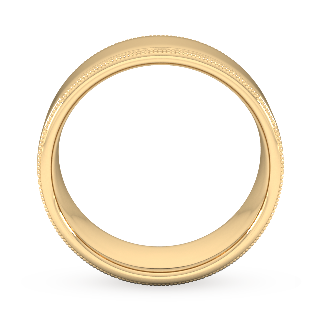 Goldsmiths 8mm Slight Court Standard Milgrain Edge Wedding Ring In 9 Carat Yellow Gold - Ring Size R.5