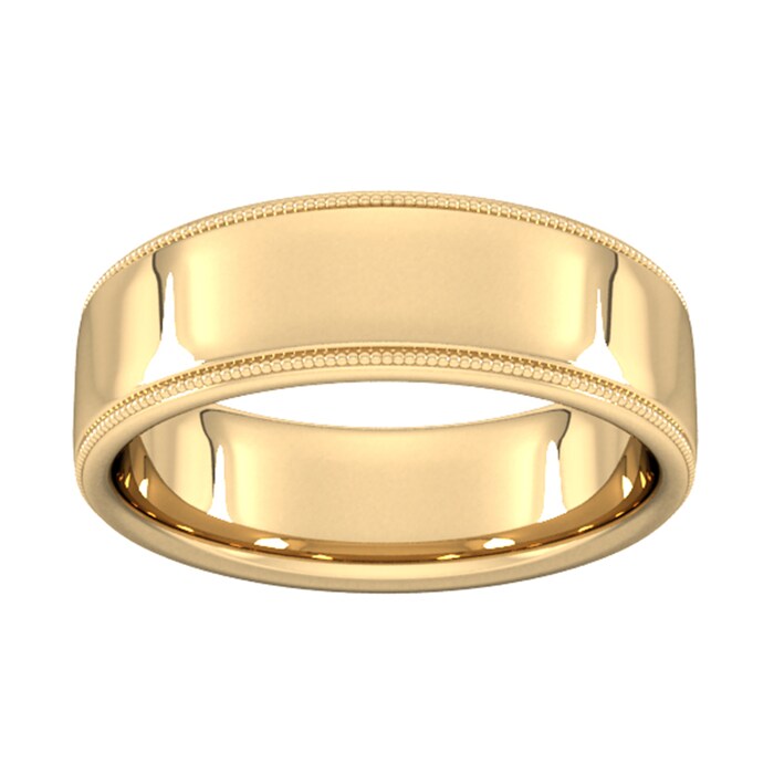 Goldsmiths 7mm Slight Court Heavy Milgrain Edge Wedding Ring In 9 Carat Yellow Gold