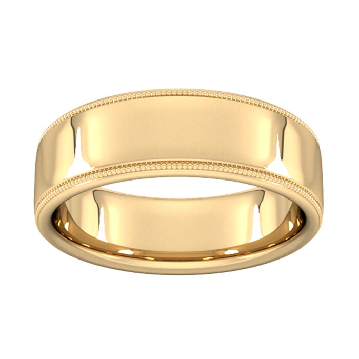 Goldsmiths 7mm Slight Court Extra Heavy Milgrain Edge Wedding Ring In 9 Carat Yellow Gold