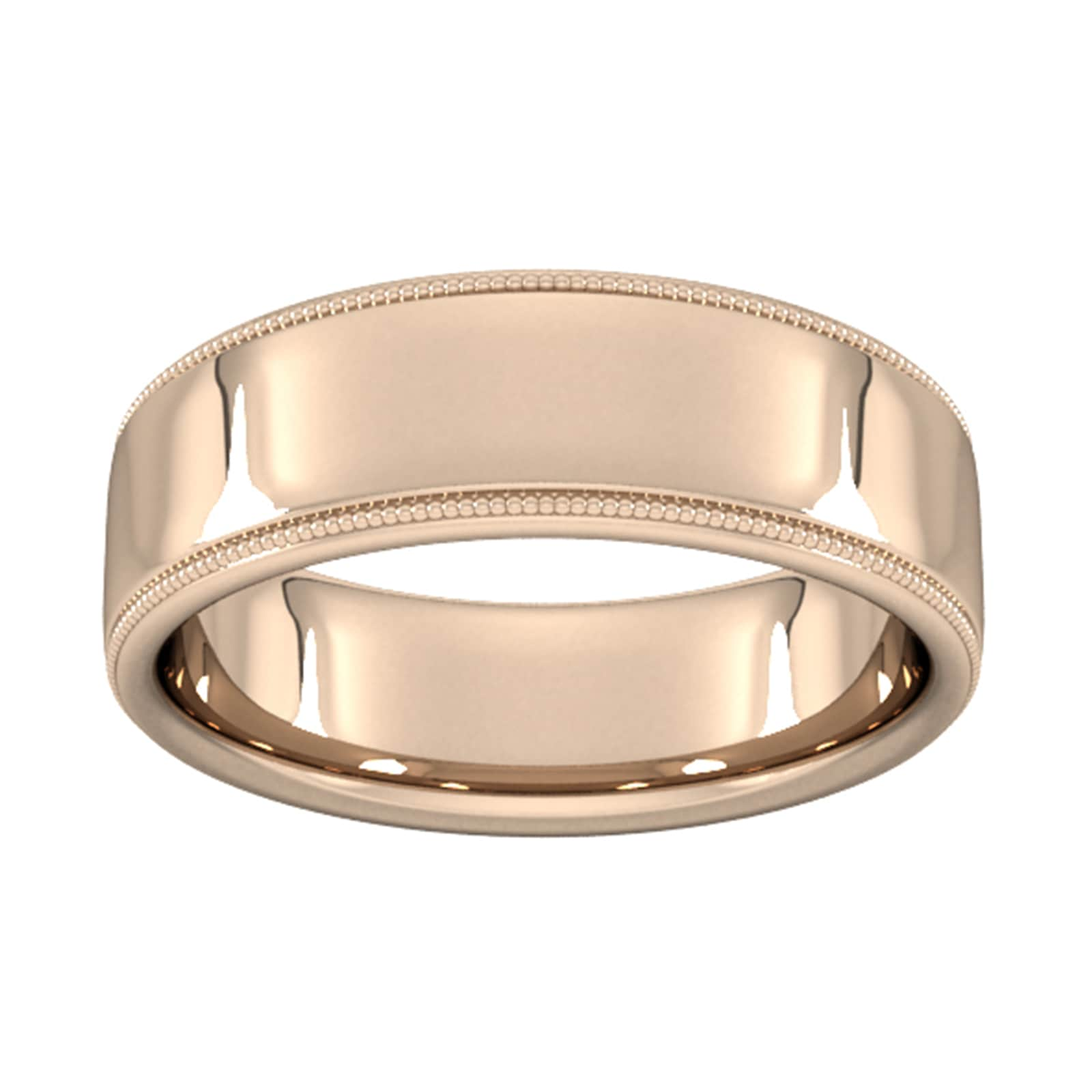 7mm Slight Court Standard Milgrain Edge Wedding Ring In 9 Carat Rose Gold - Ring Size P