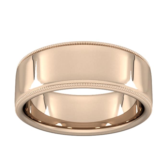 Goldsmiths 8mm Slight Court Standard Milgrain Edge Wedding Ring In 9 Carat Rose Gold - Ring Size J