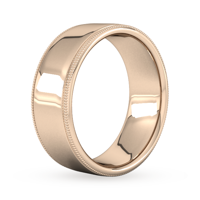 Goldsmiths 8mm Slight Court Standard Milgrain Edge Wedding Ring In 9 Carat Rose Gold