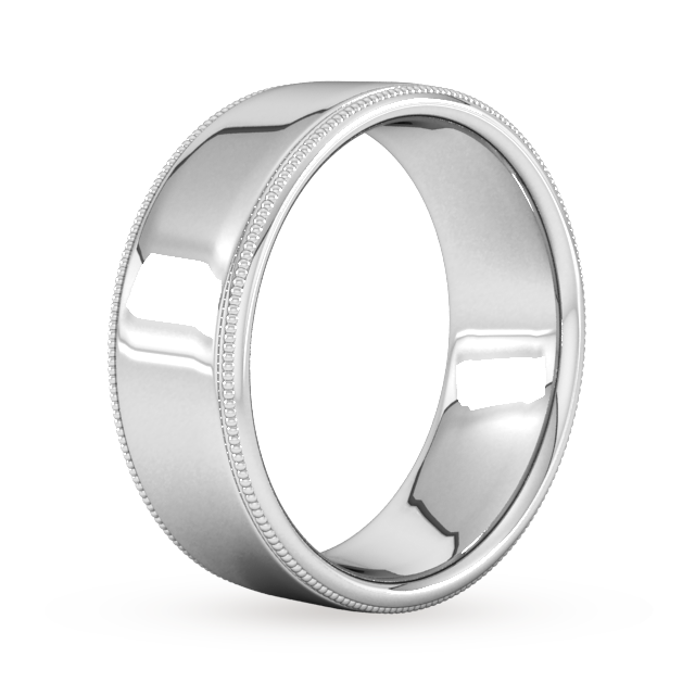 Goldsmiths 8mm Slight Court Standard Milgrain Edge Wedding Ring In 18 Carat White Gold