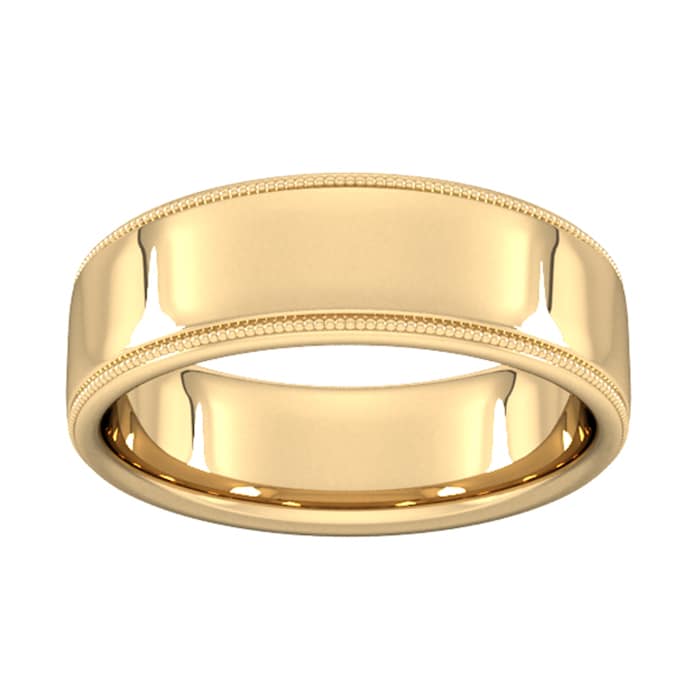 Goldsmiths 7mm Slight Court Standard Milgrain Edge Wedding Ring In 18 Carat Yellow Gold - Ring Size K