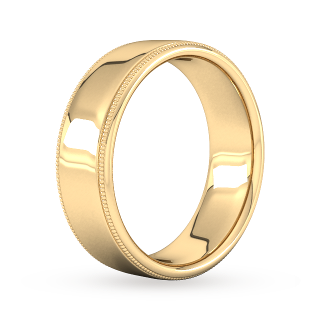 Goldsmiths 7mm Slight Court Standard Milgrain Edge Wedding Ring In 18 Carat Yellow Gold - Ring Size K