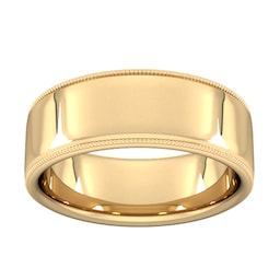 08303134 - 8mm Slight Court Standard Milgrain Edge Wedding Ring In 18 Carat Yellow Gold