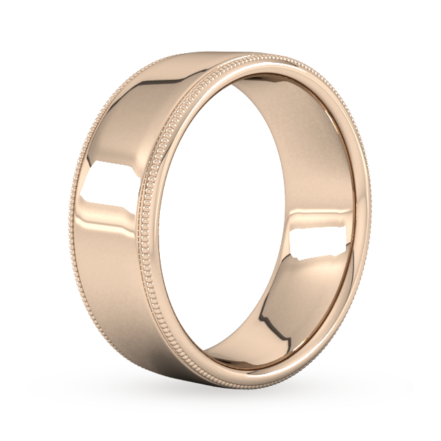 Goldsmiths 8mm Slight Court Standard Milgrain Edge Wedding Ring In 18 Carat Rose Gold