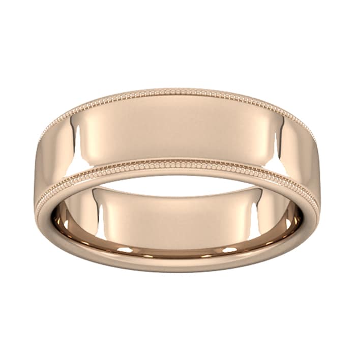Goldsmiths 7mm Slight Court Extra Heavy Milgrain Edge Wedding Ring In 18 Carat Rose Gold - Ring Size O