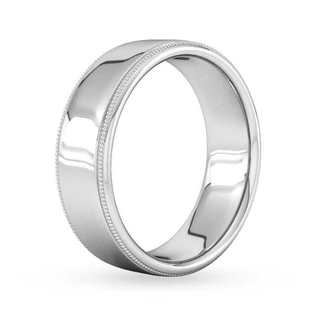 Goldsmiths 7mm Slight Court Standard Milgrain Edge Wedding Ring In Platinum